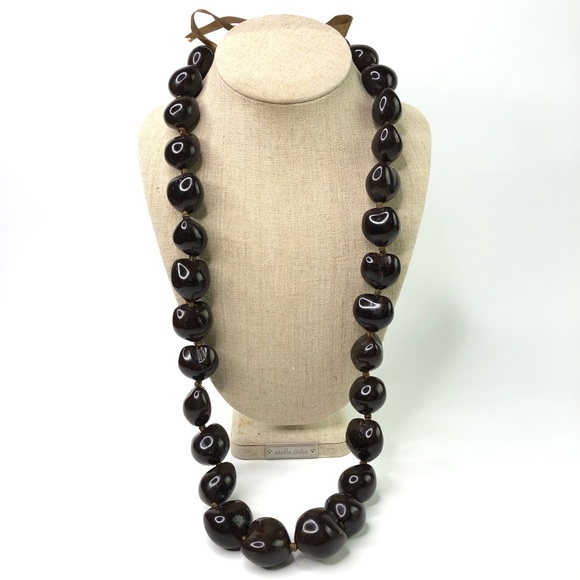 Chunky Hawaiian Kukui Nut Bead Brown Wedding Graduation Luau Hula Party Necklace - Picture 1 of 3